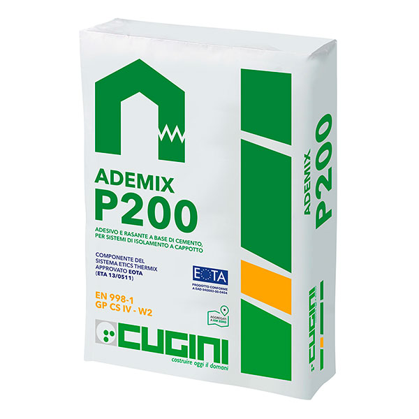 Adesivo e rasante, a base di cemento, per sistemi di isolamento a cappotto
<br>
Adesivo e strato di base del sistema ETICS THERMIX con conformità ETA ITC-CNR
<br>
Disponibile anche bianco